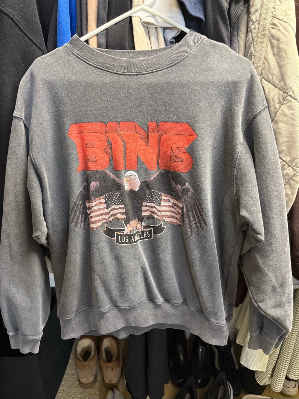Anine Bing Graphic Eagle Crewneck Sweatshirt - Gray/Red
